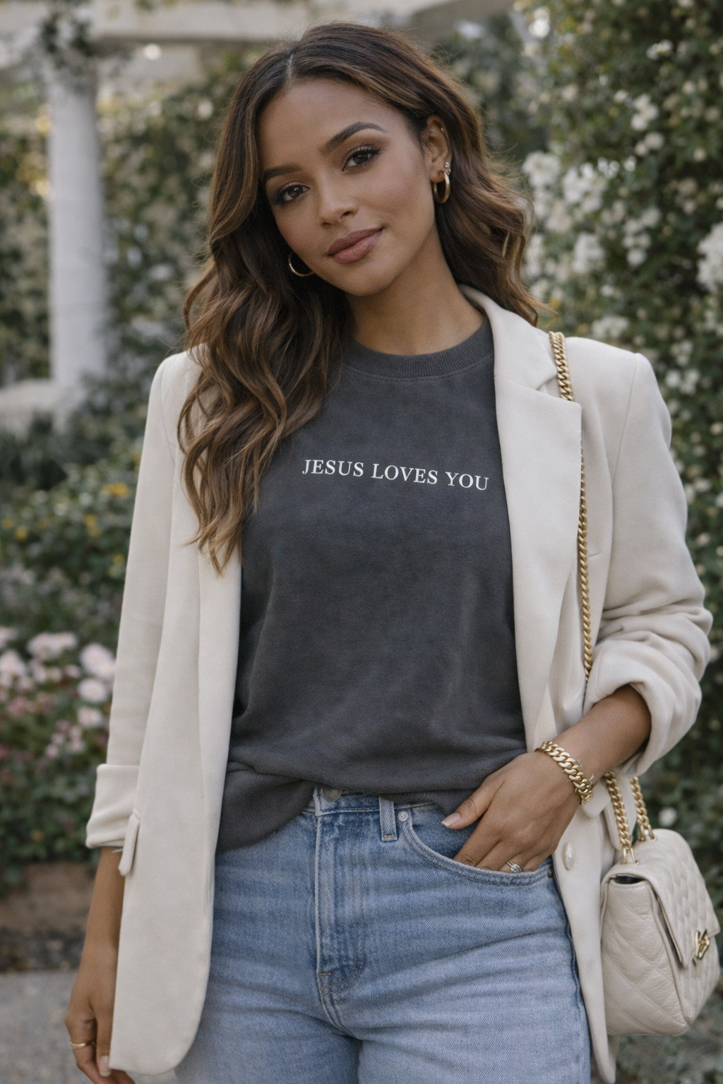 Embroidered Jesus Loves You Crewneck Sweatshirt