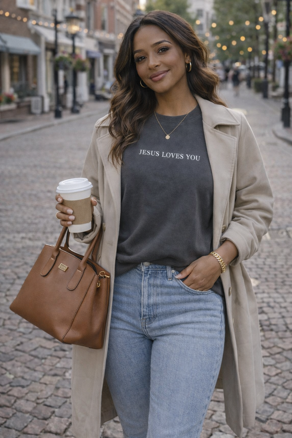 Embroidered Jesus Loves You Crewneck Sweatshirt