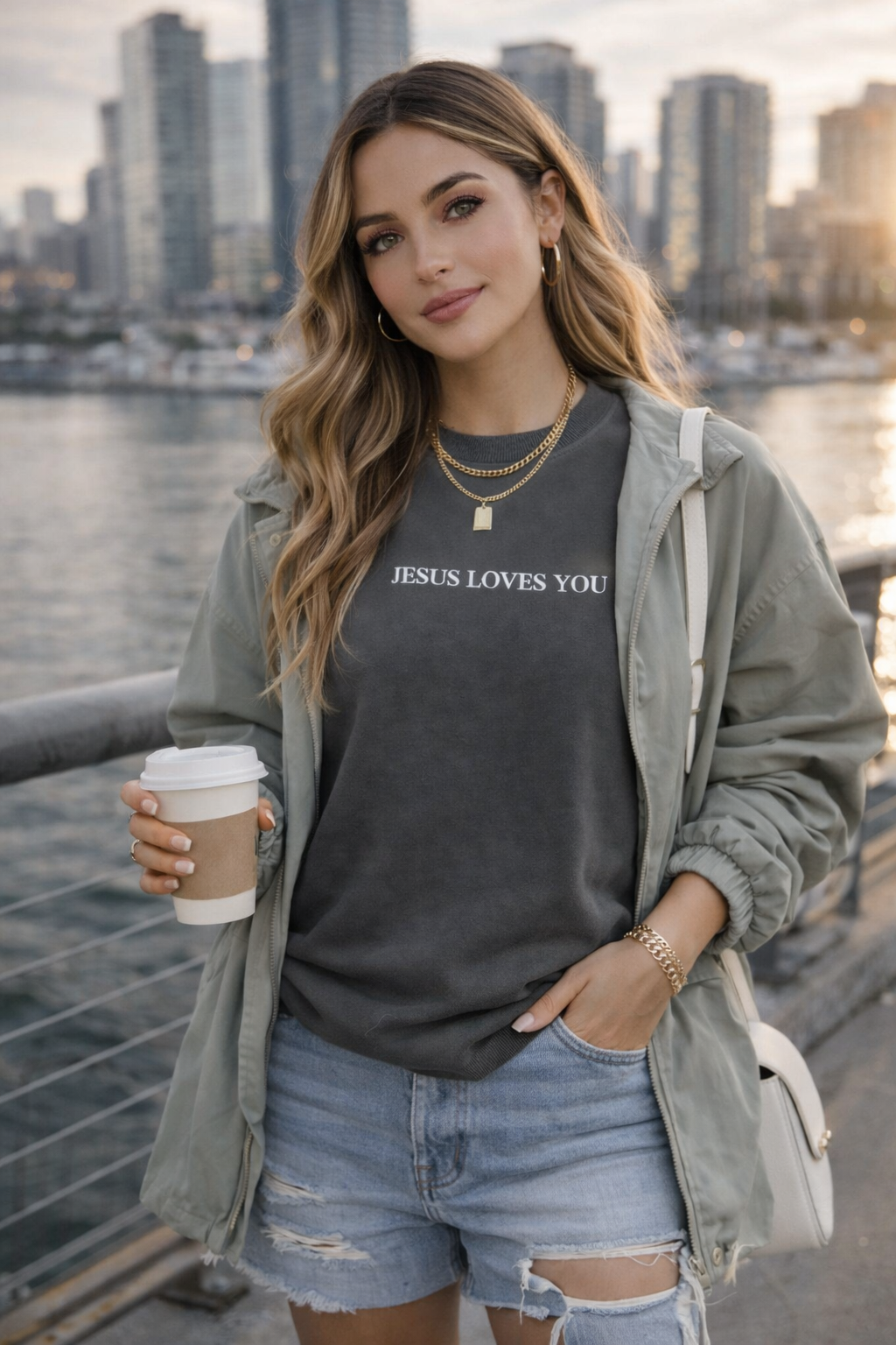 Embroidered Jesus Loves You Crewneck Sweatshirt