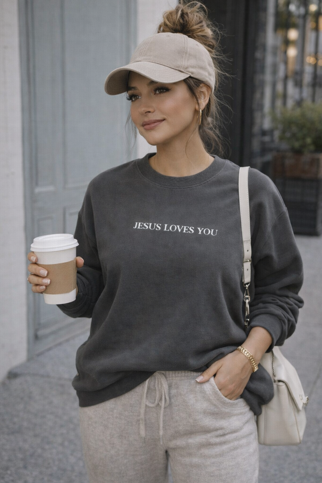 Embroidered Jesus Loves You Crewneck Sweatshirt