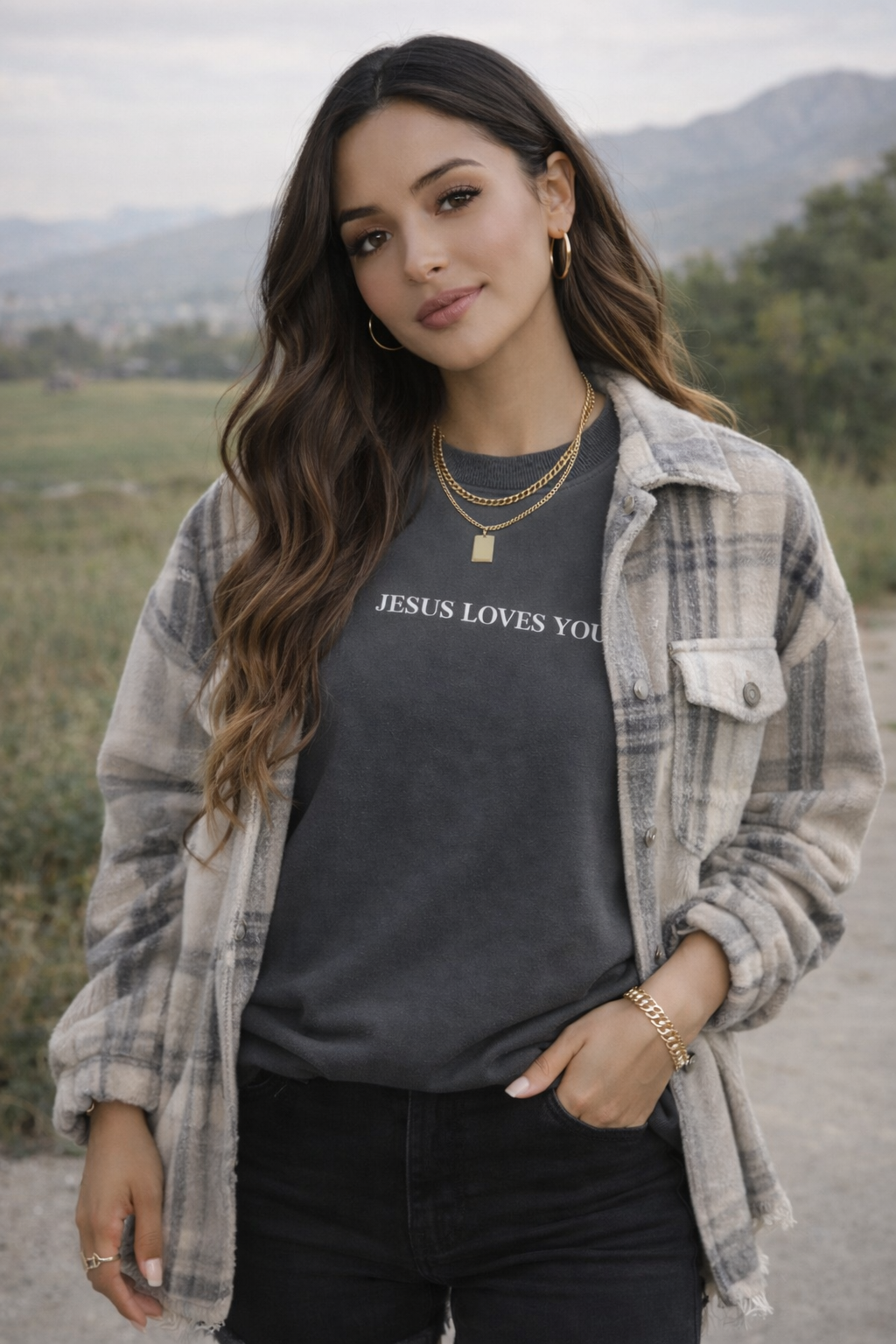 Embroidered Jesus Loves You Crewneck Sweatshirt