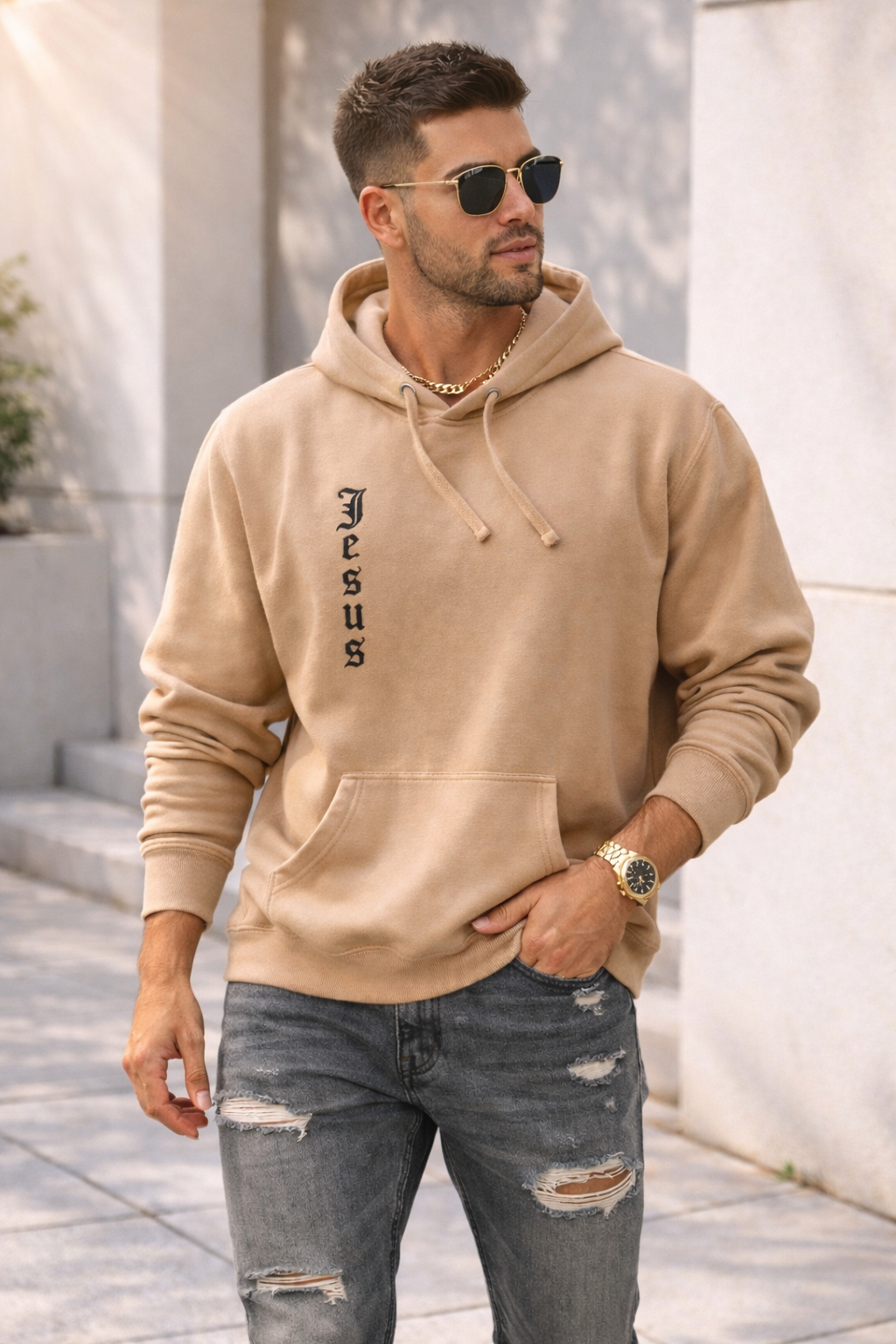 JESUS Vertical Embroidered Hoodie
