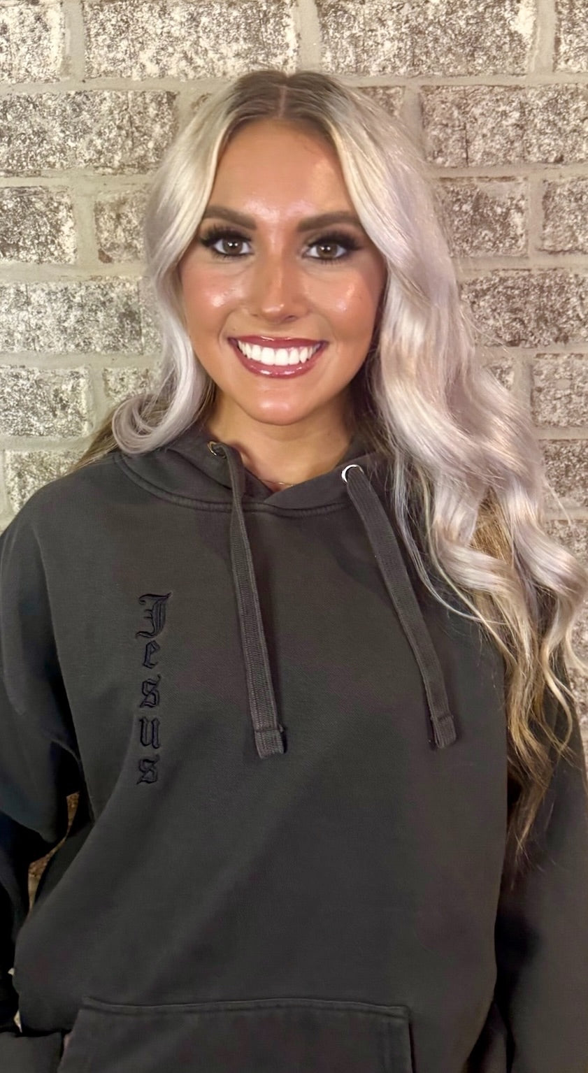 Embroidered JESUS Vertical Hoodie