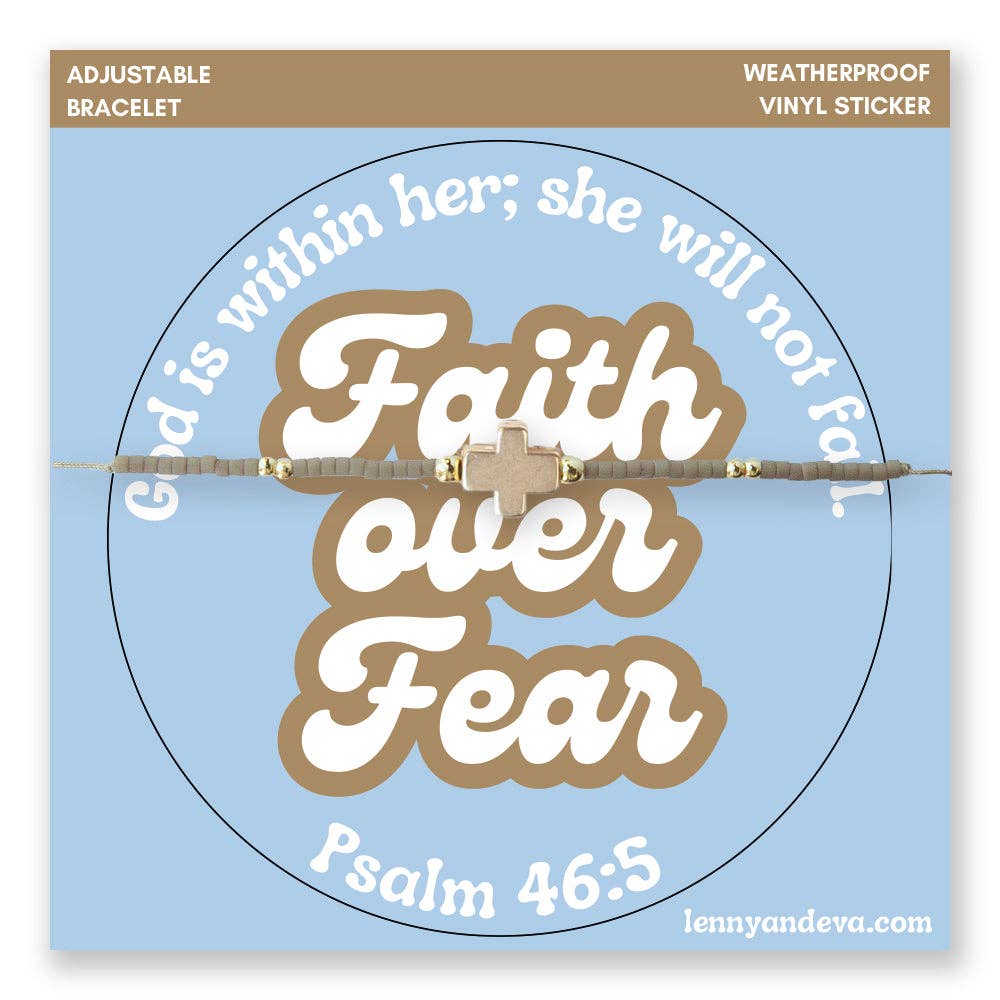 Faith Over Fear Cross Bracelet + Sticker | Psalm 46:5